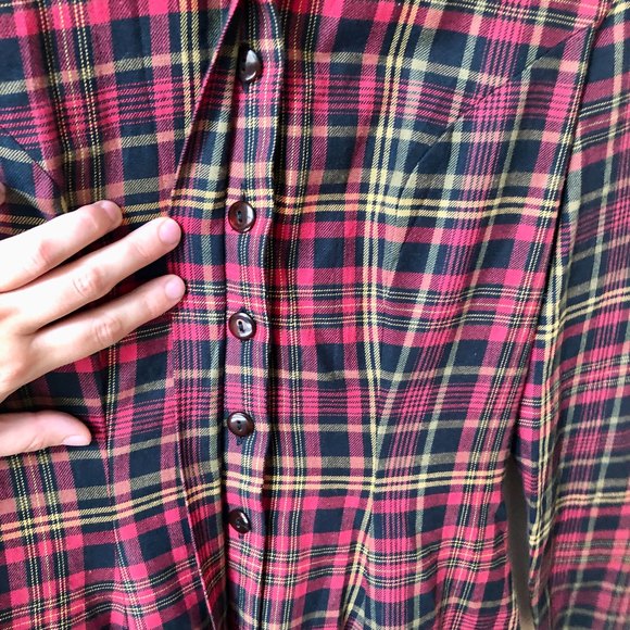 VINTAGE LAURA ASHLEY tartan plaid long sleeve dress velvet collar | Size 6 - Picture 9 of 11